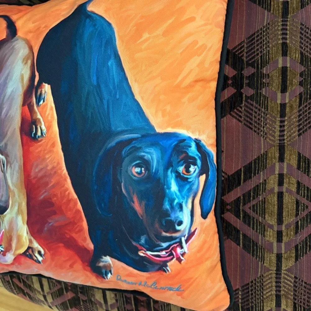 Double Dachsies Robert McClintock Dachshund Doxie Throw Pillow - Picture 4 of 4